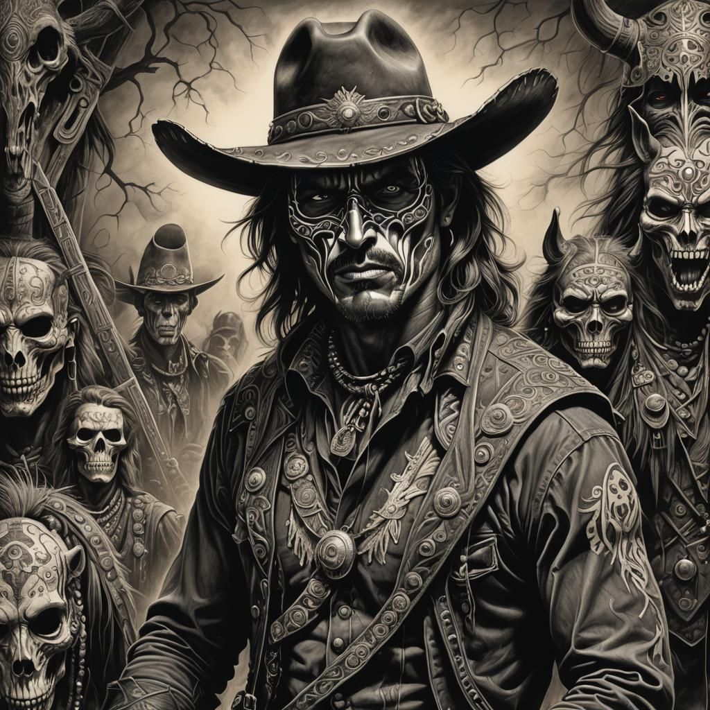 Sinister Cowboy in Caldwell-esque Charcoal Style