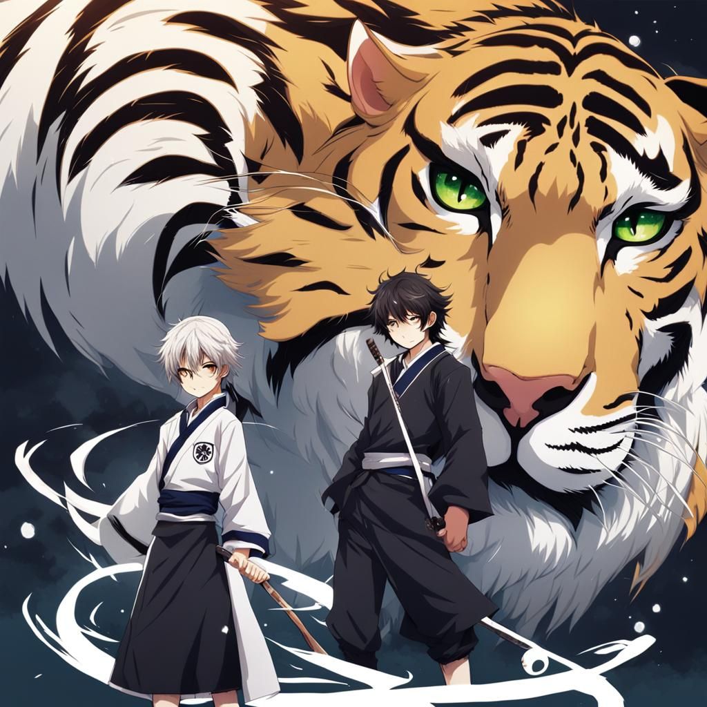 Yin Yang: Lion and Tiger in Anime Style