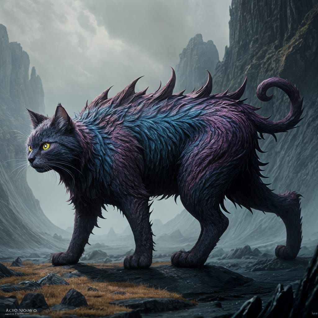 Mythical Welsh Cath Palug Creature in Detailed Matte Paintin...