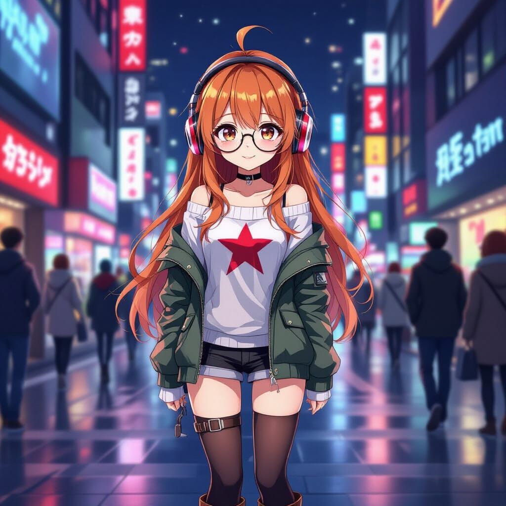Anime Girl in City Night