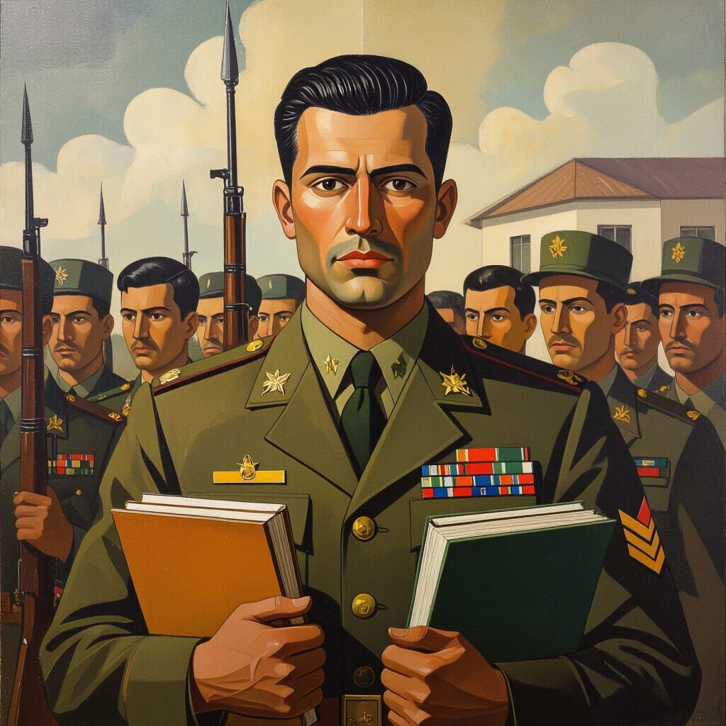 Brazilian Army Soldier with Notebooks in Academic Setting