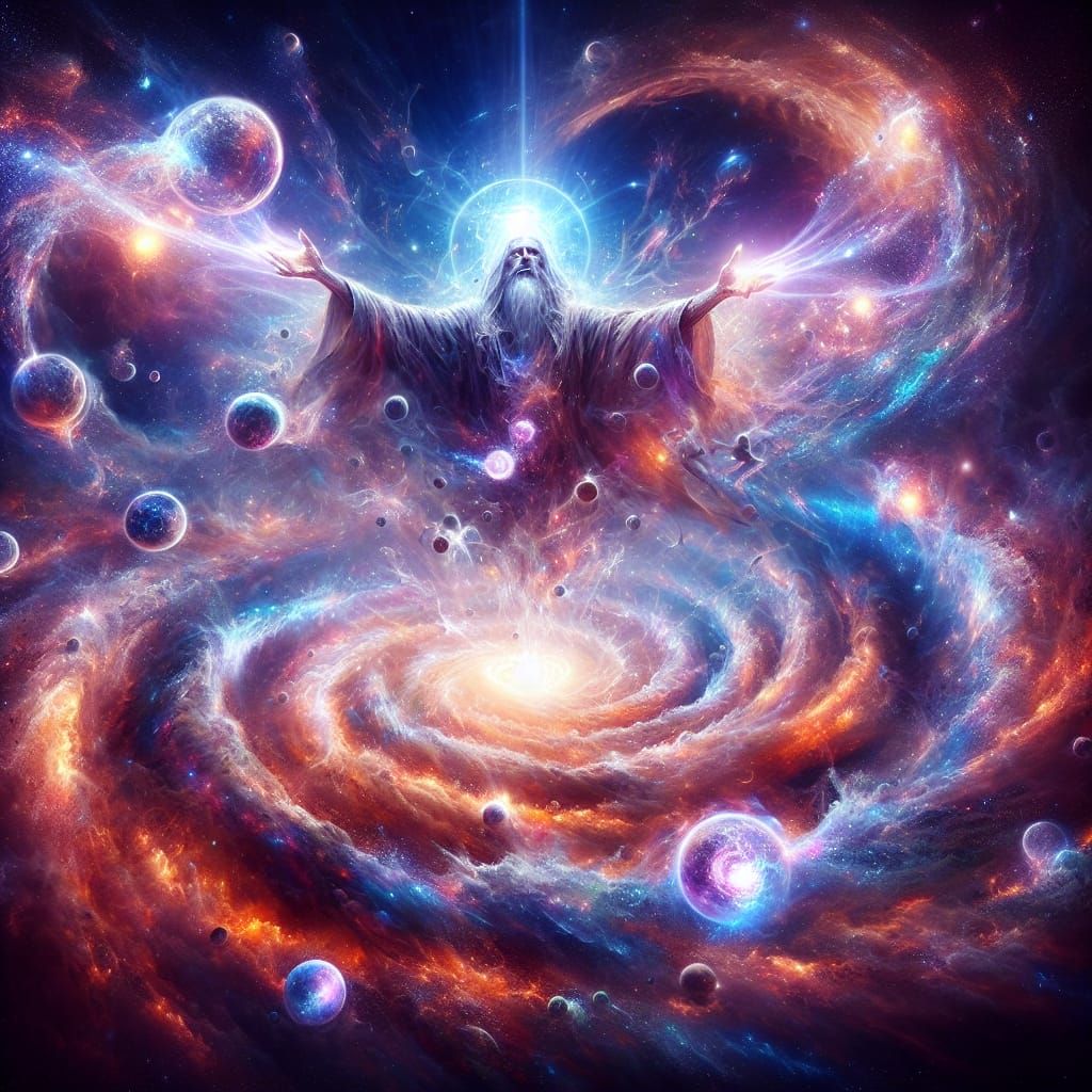 Cosmic Creation: Divine Figure Forms the Universe