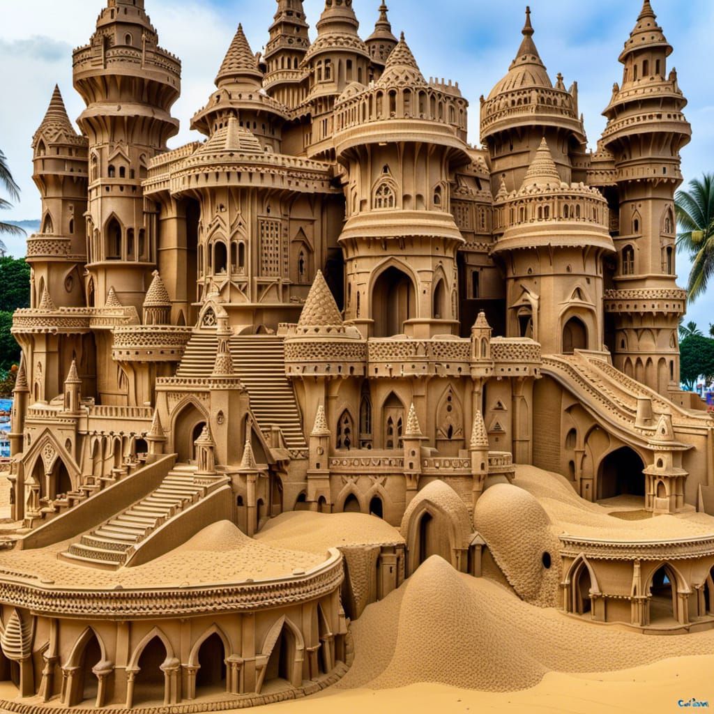 Intricate 3D Sand Sculpture Gothic Castle