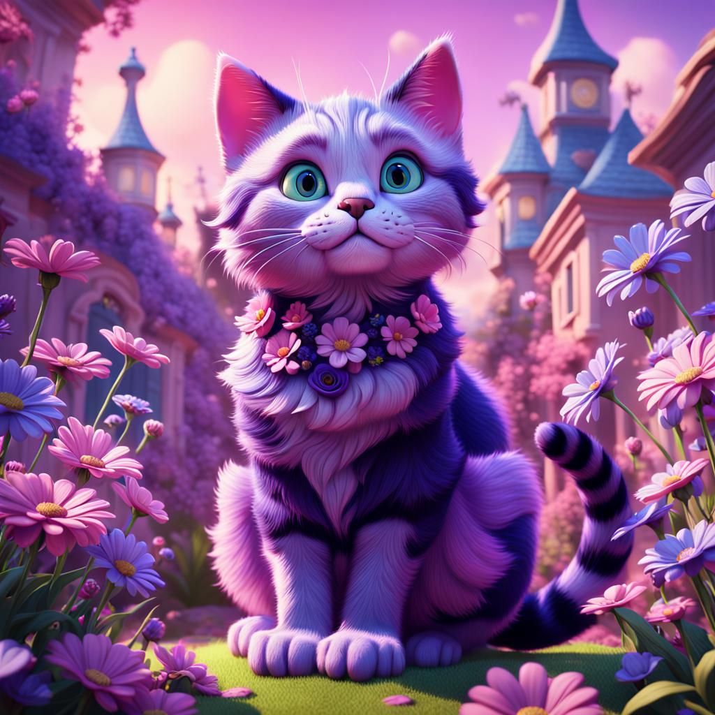 Pink and Purple Cheshire Cat in Wonderland