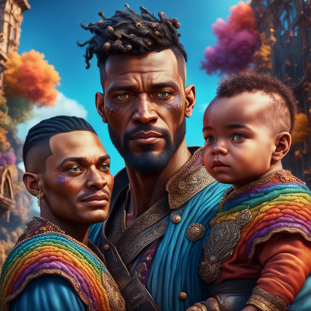 Gay Couple Portrait with Adopted Baby
