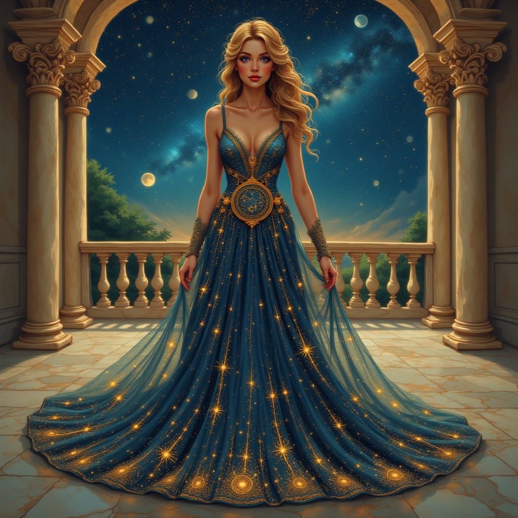 Cosmic Goddess in Star Chart Gown