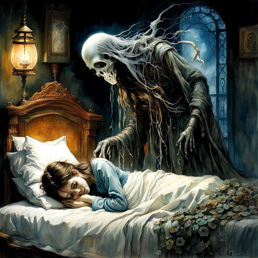Eerie Encounters: A ghost visiting a woman in bed