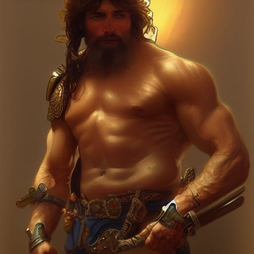Masculine Barbarian Portrait in Digital Painting Style
