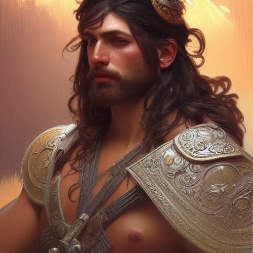 Painted Portrait of a Handsome Barbarian in Digital Art Styl...