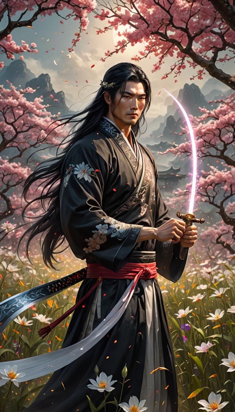 Asian Flower Spirit with Runed Sword