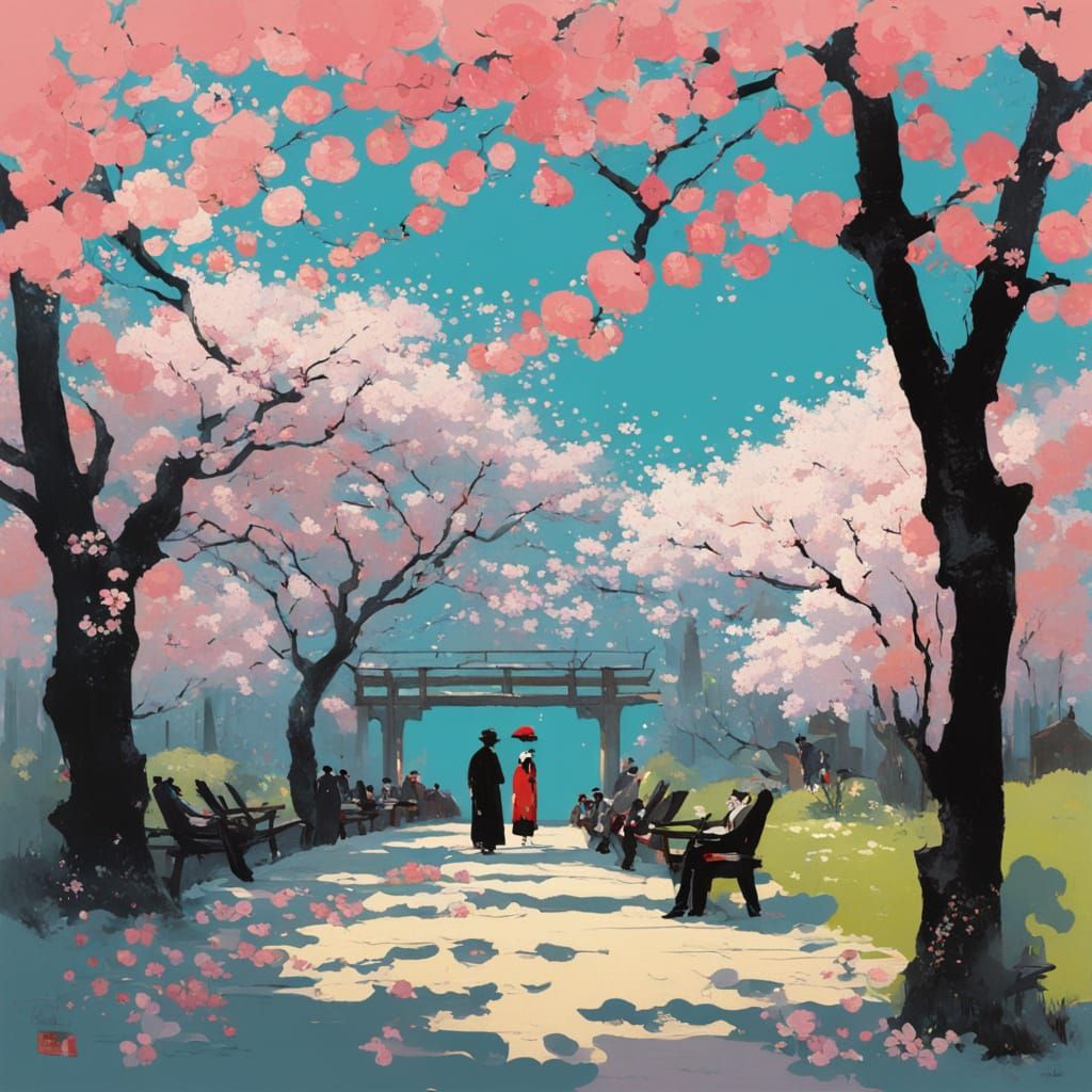 Cherry Blossom Festival in Watercolor Style