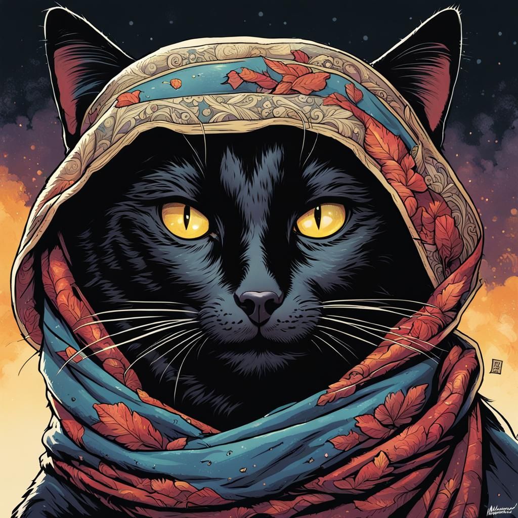 Babushcat: Black Cat in Grandmother Scarf