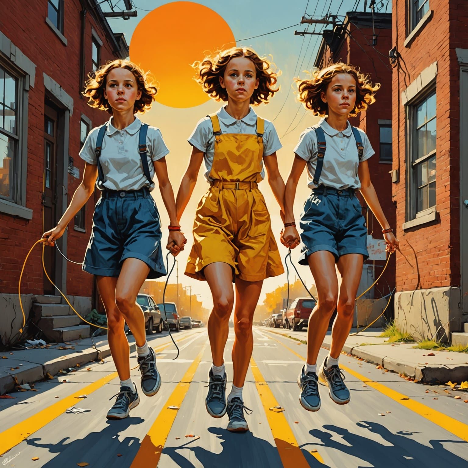 Girls Playing Jump Rope in Graffiti Art Style