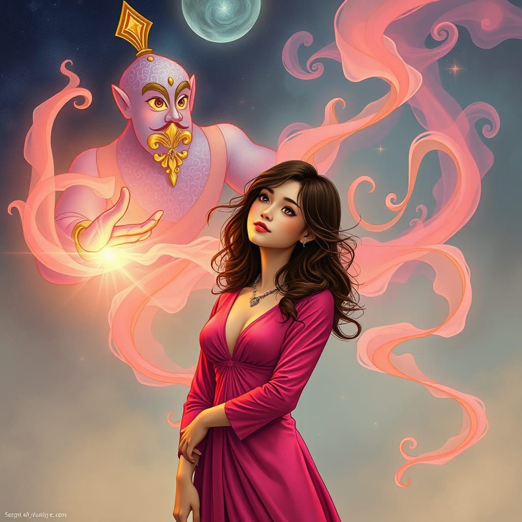 A Genie Grants a Dreamy Wish in Whimsical Art