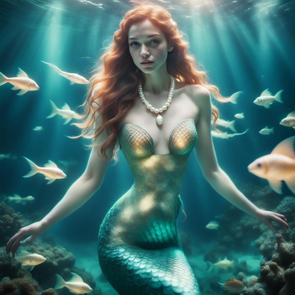 Glowing Mermaid in a Transparent Cinematic Underwater Scene