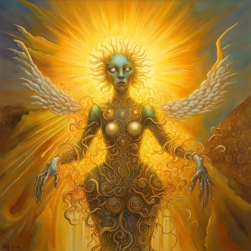 Angelic Cyberpunk Demon in Folk Art Style