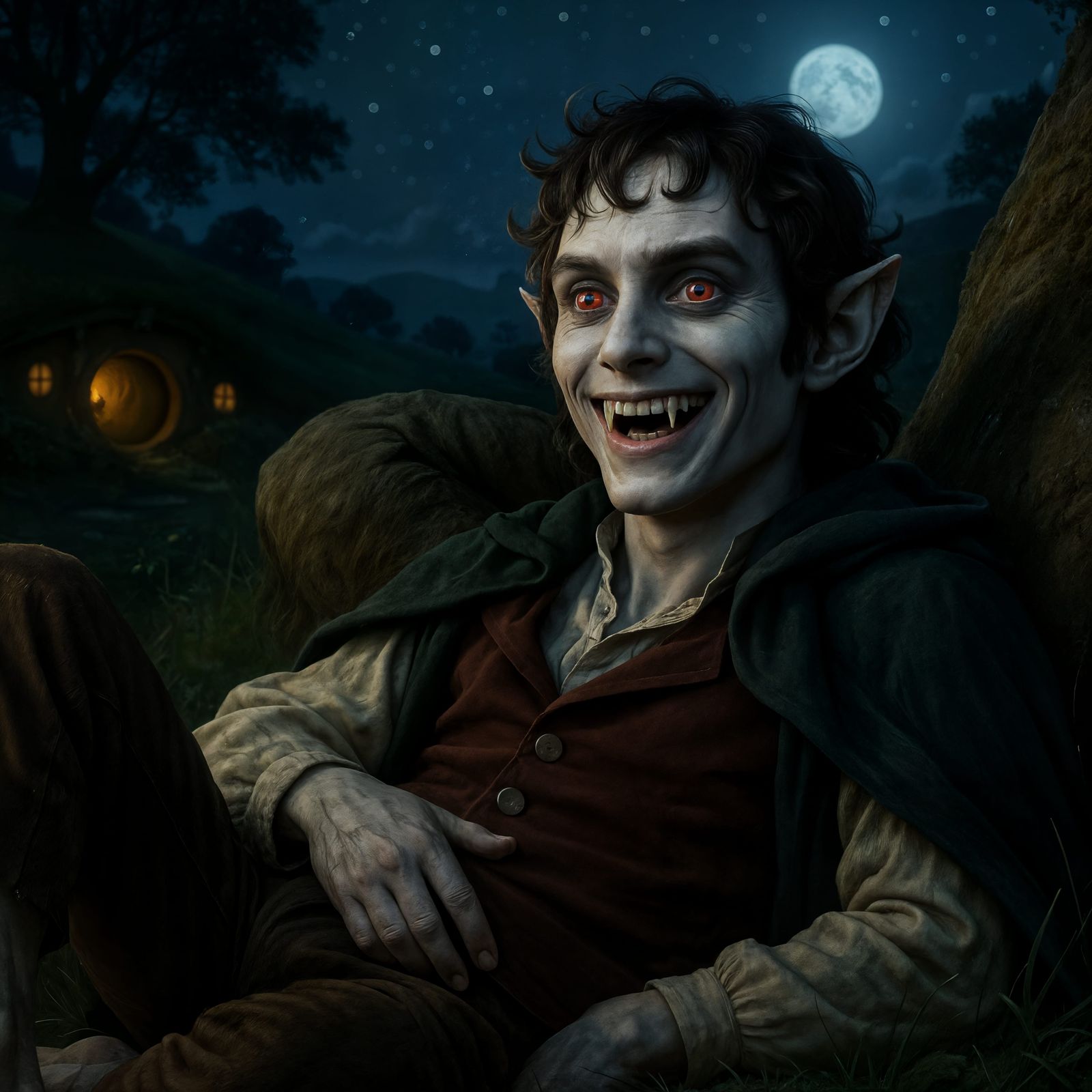 Vampire Hobbit Relaxing in Shire at Night