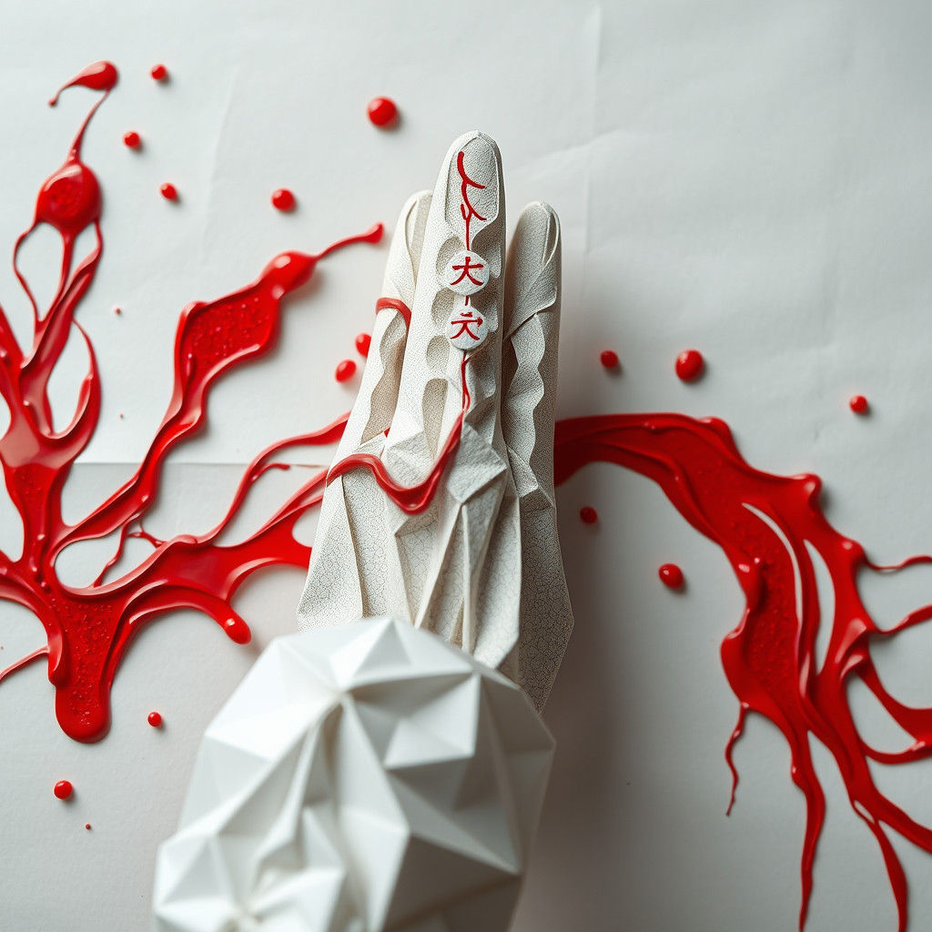 Origami Blood Hand Papercraft in 8K Resolution