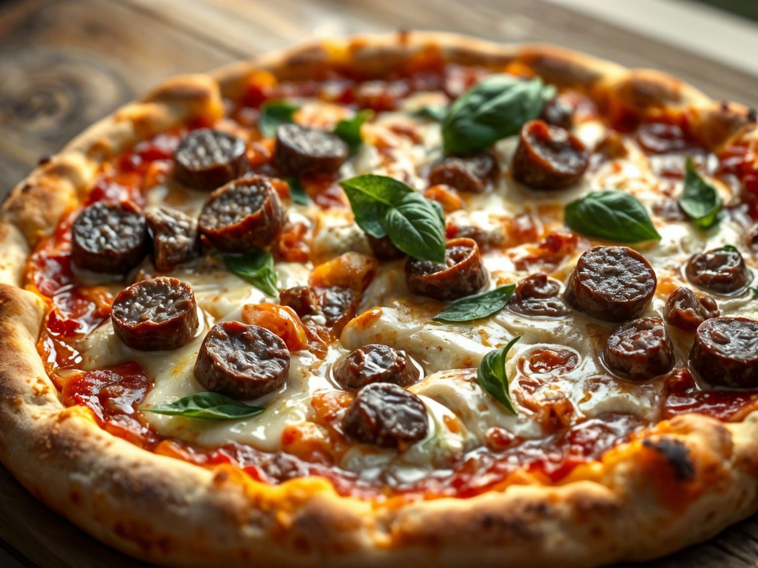 Vibrant Italian Village Night Scene with Cheesy Pizza