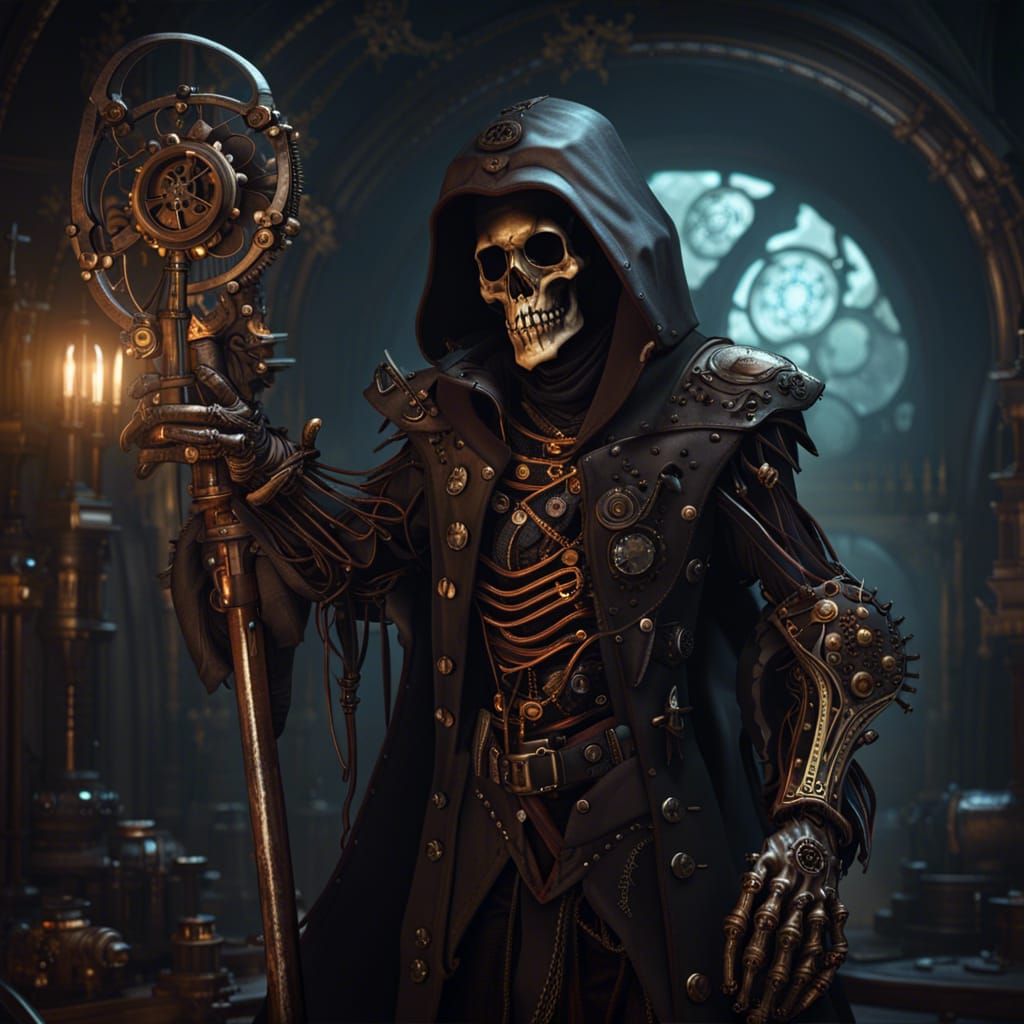 Steampunk Grim Reaper in Dark Fantasy Style