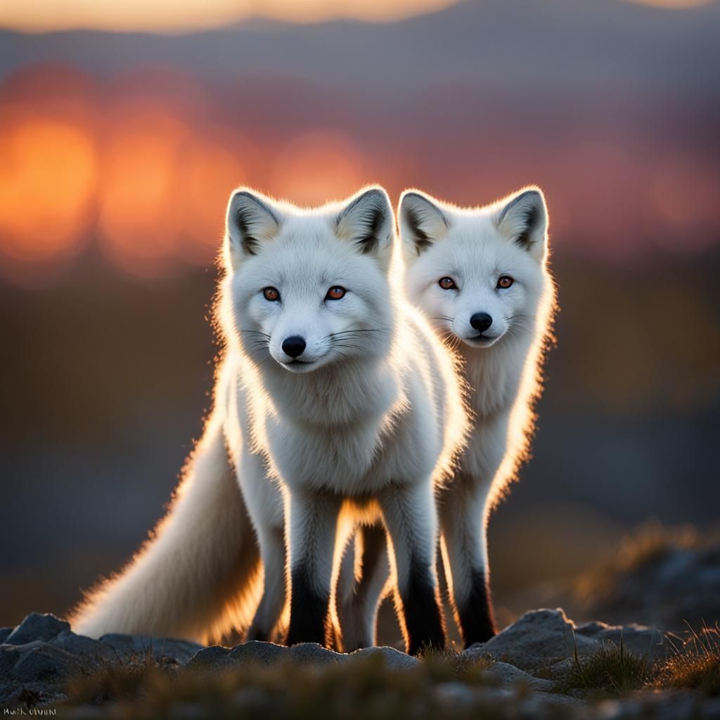 Arctic Fox Portrait at Sunset, Professional Photography Styl...