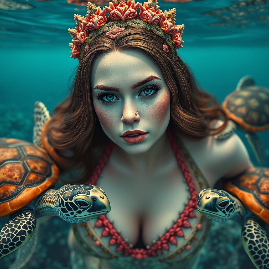 Sea Goddess with Turtles, Fantasy Concept Art