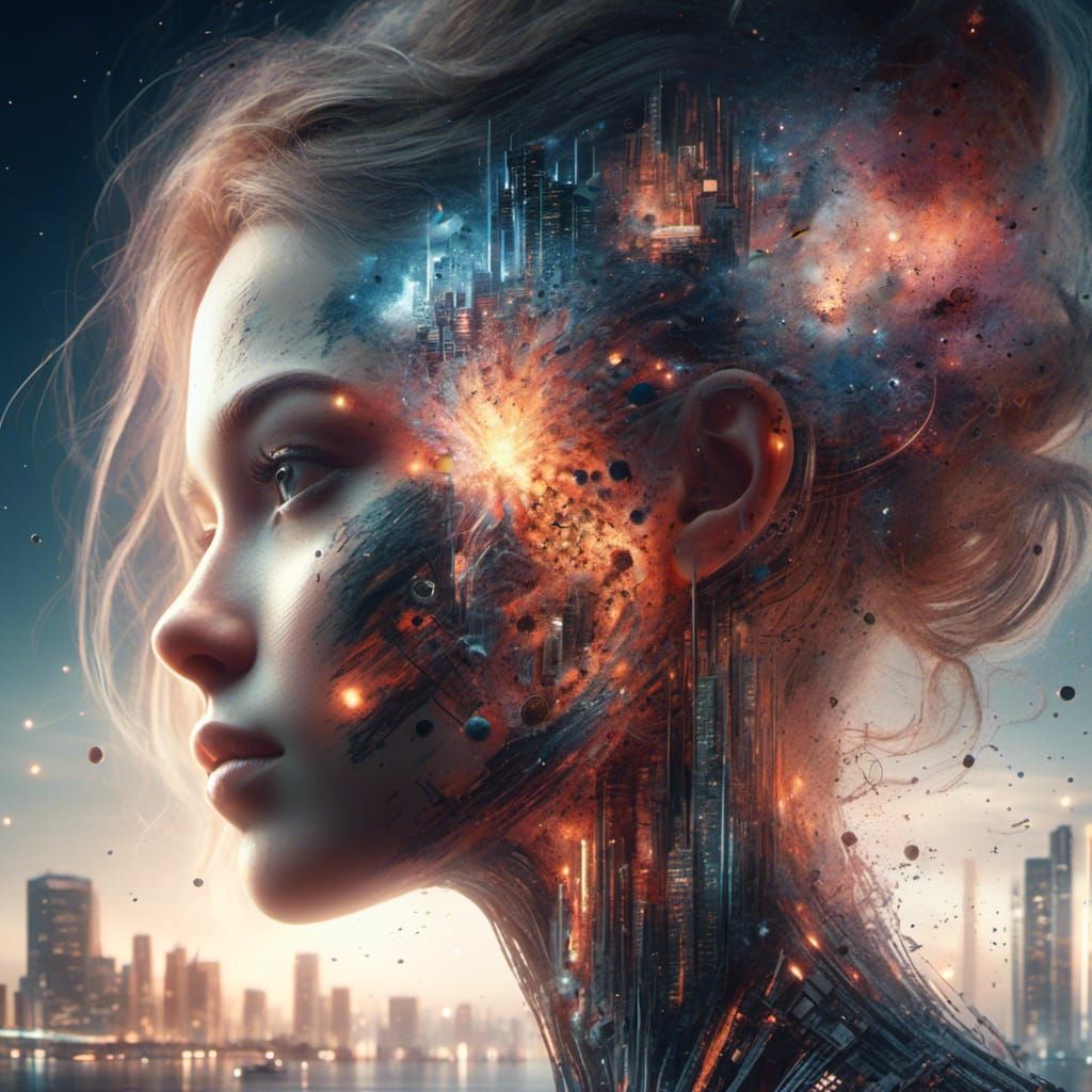 Surreal Starry Portrait with Double Exposure Effect