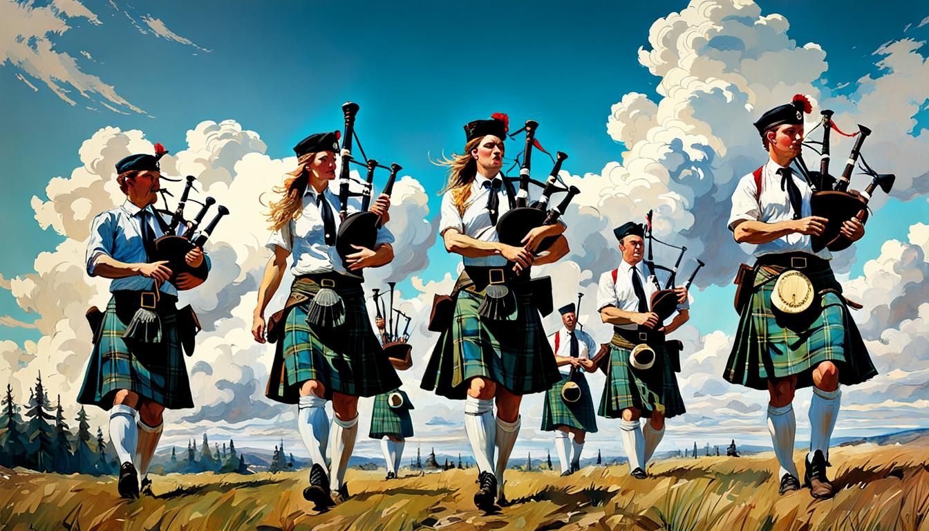 Bag pipe players in Tartan kilts