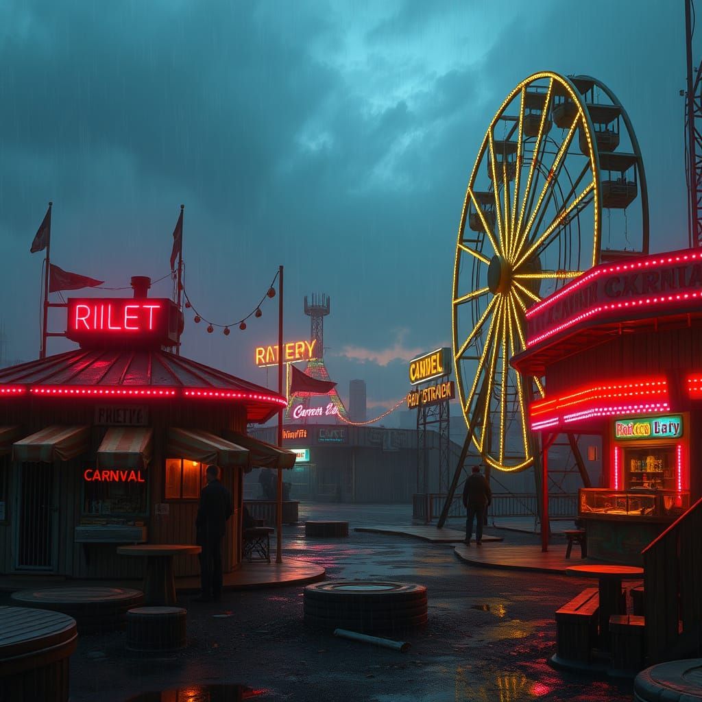 Cyberpunk Carnival at Dusk in Neon City