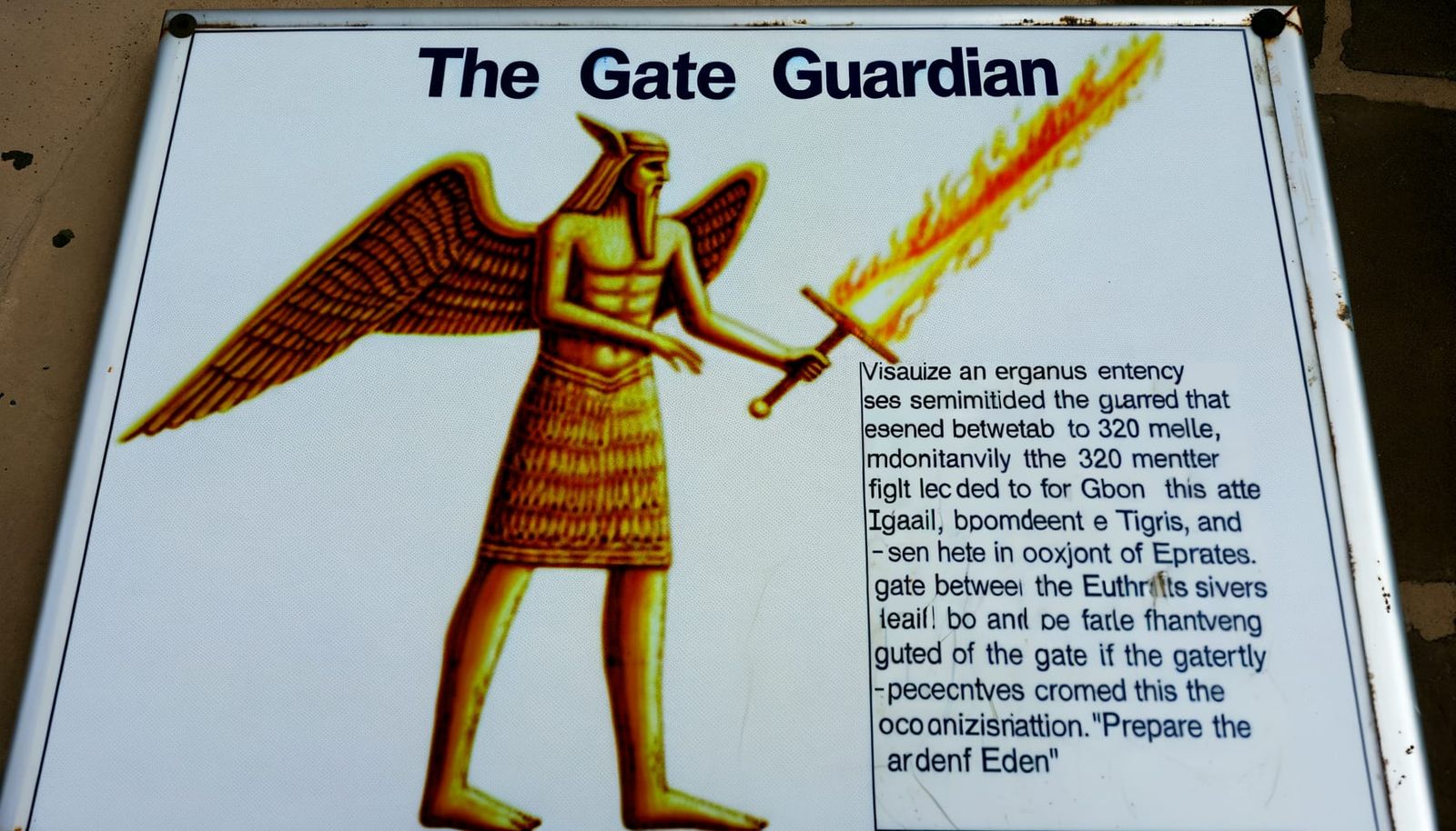 Enormous Angelic Gate Guardian Wields Flaming Sword