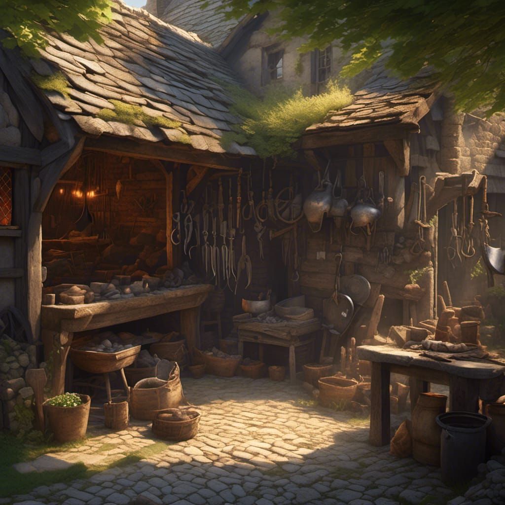 Medieval Blacksmith at Glowing Forge in Hyperreal Photo