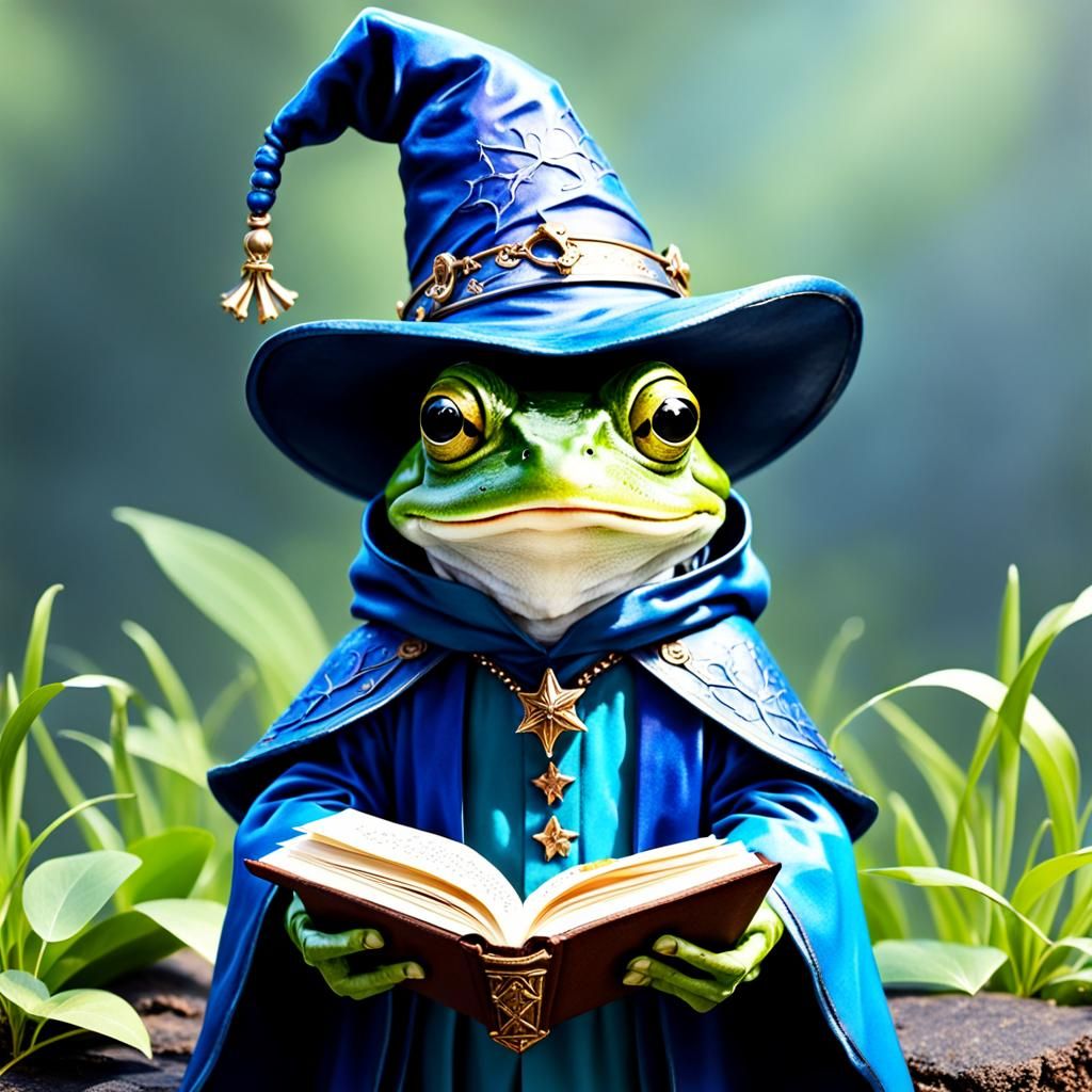 Fairytale Frog Wizard in Blue Robes
