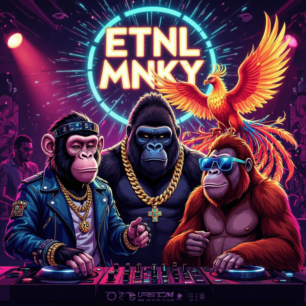 Monkeys, Gorilla, Phoenix & Orangutan Party in Vibrant Club
