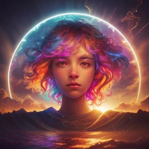 Divine Light Rays in Cosmic Clouds, Holographic Art