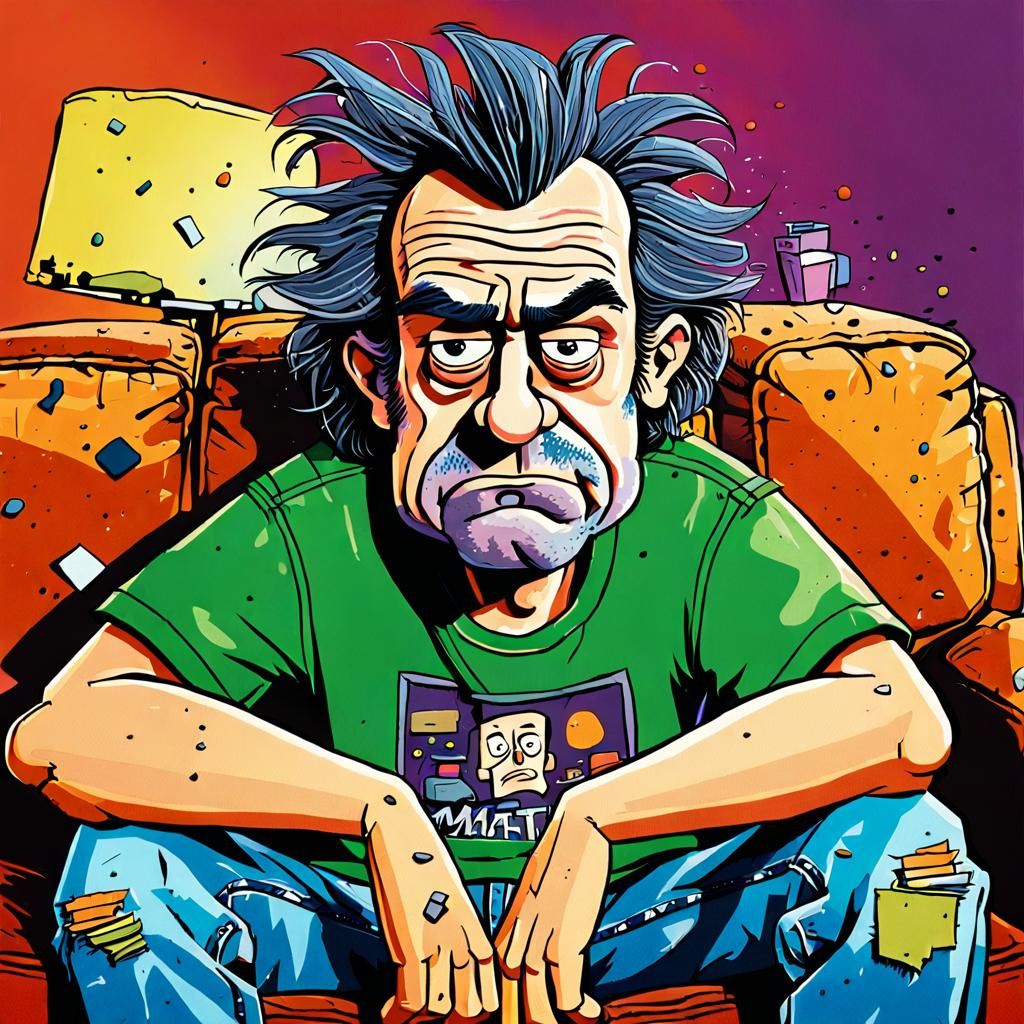 Grumpy Man Cartoon Portrait in Matt Groening Style