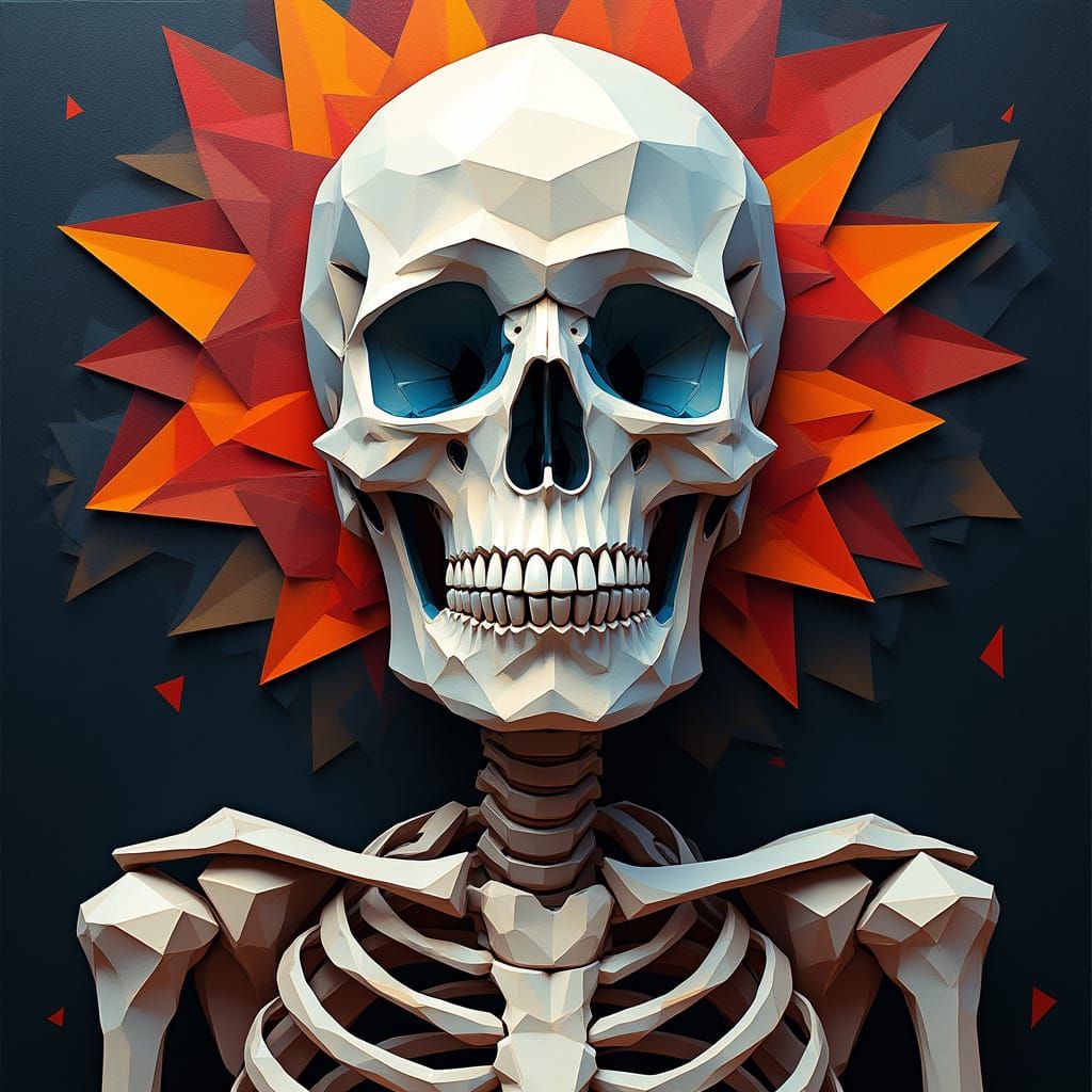 Cubist X-Ray Skeleton in Geometric Fauvism Style