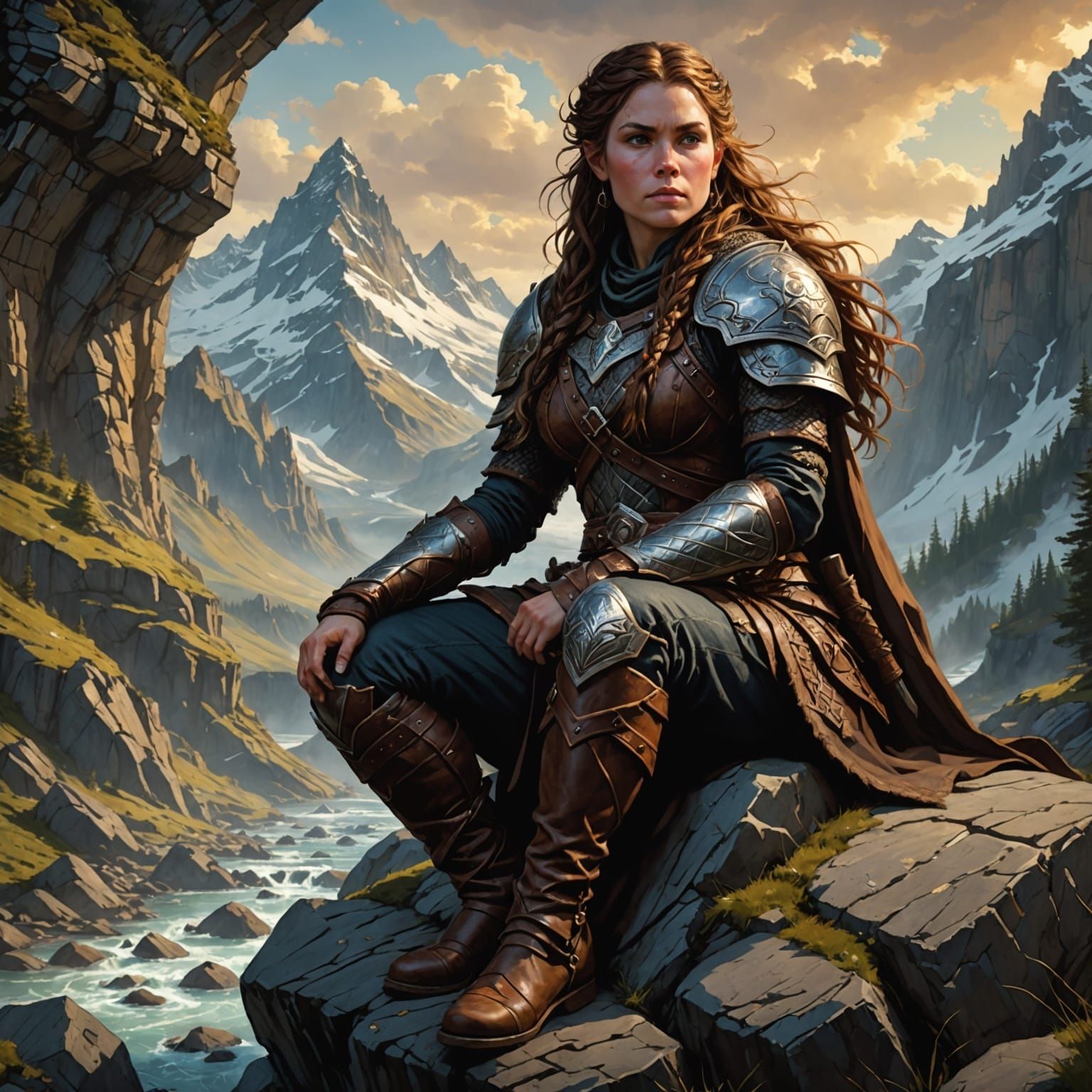 Epic Dwarf Warrior in Leather and Fur Armor