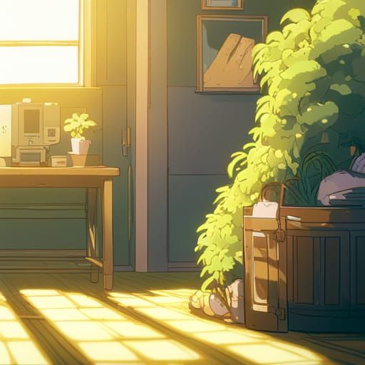 Lush Plants in Anime Style, Natural Lighting