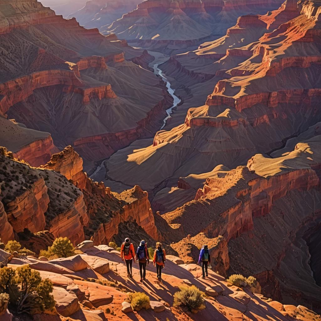 Grand Canyon Hikers in Rothko-Inspired Landscape