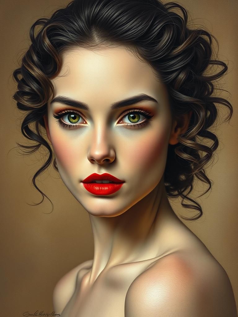 Portrait of a Beautiful Woman in Charcoal Style