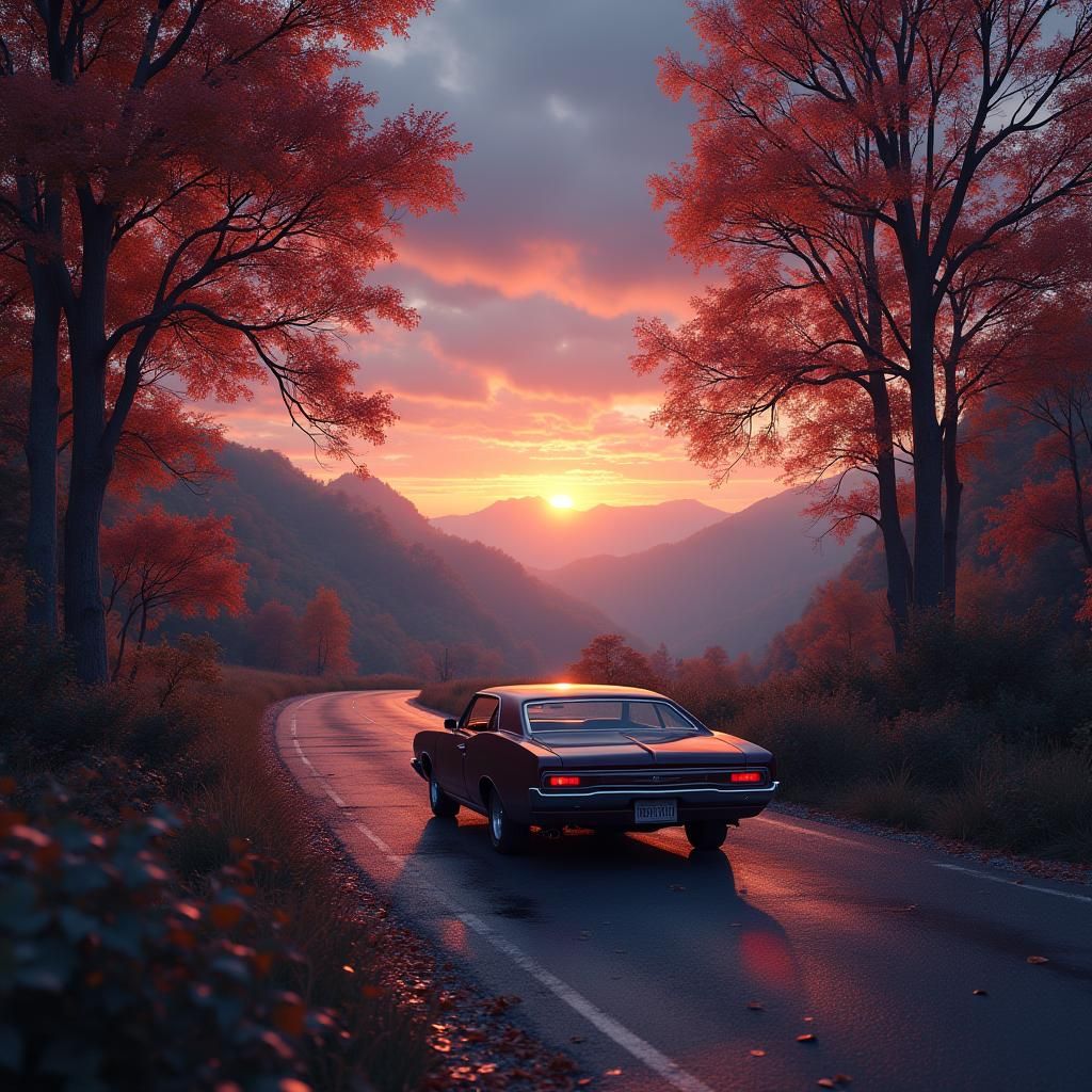 Classic Car Amidst Autumn Splendor