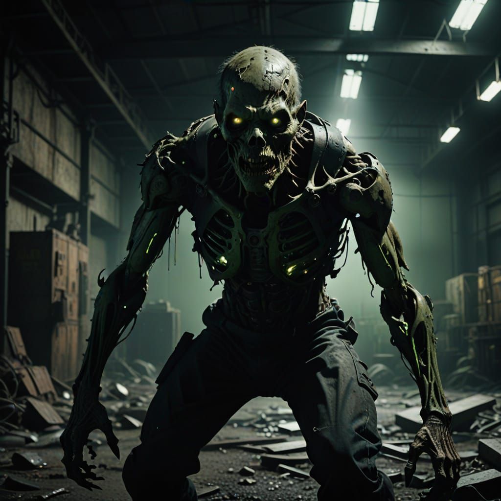 Gritty Horror Concept Art in Dark, Industrial Setting