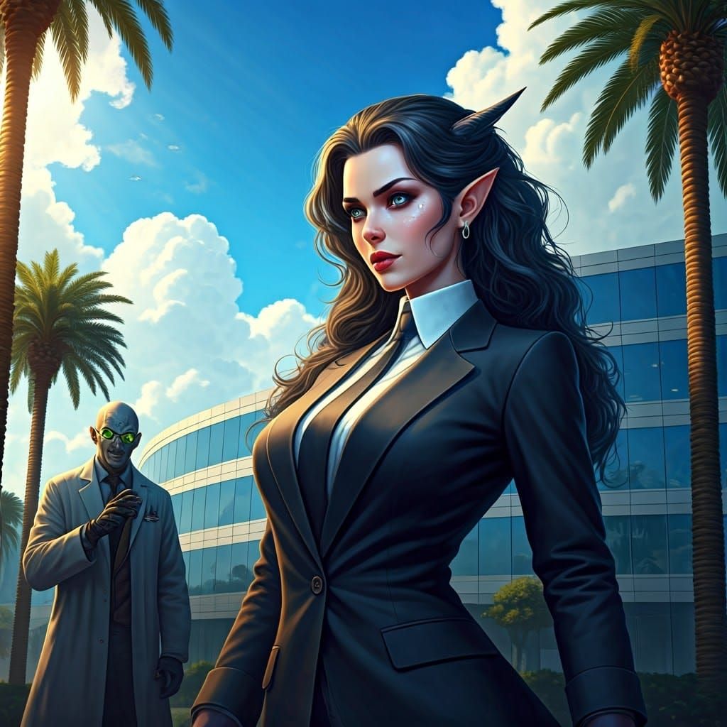 Elegant Nymph Surveilled by Sinister Scientist in Hyperreali...