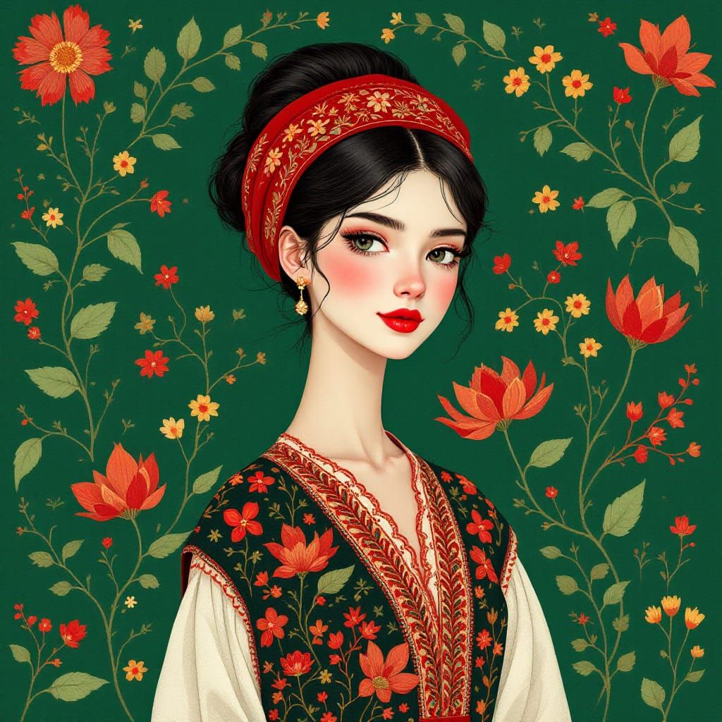 Finnish Woman in Traditional Dress, Flat Digital Art