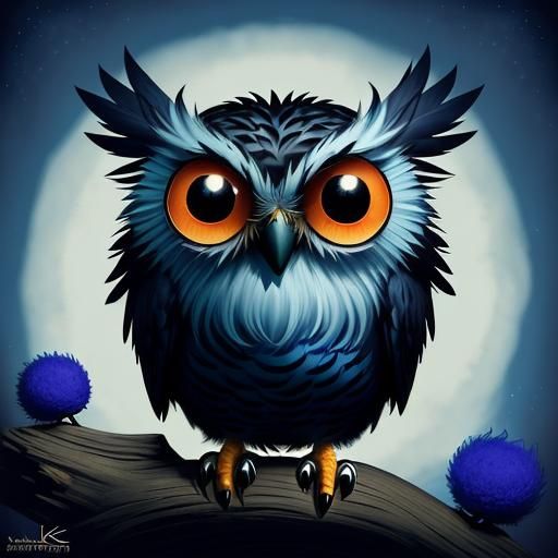Cute Googly-Eyed Owl in a Whimsical Fairytale Scene