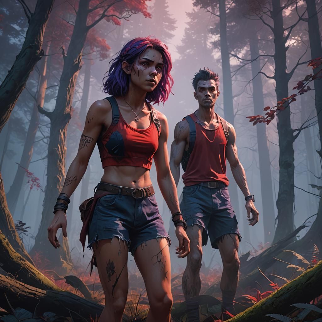 Teenage Werewolf Transformation in Misty Forest, Fantasy Art