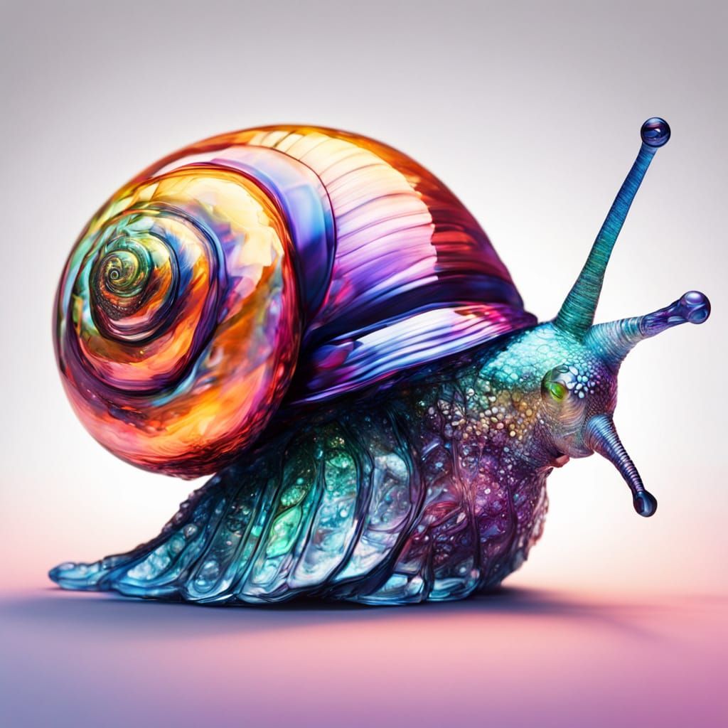 Hyperrealistic Crystal Snail with Iridescent Shell