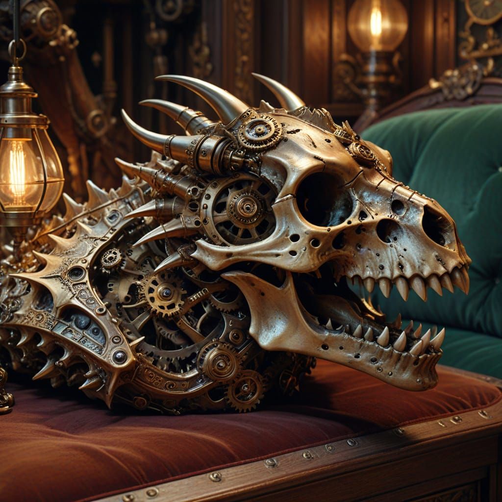 Steampunk Dragon Skull with Brass and Copper Details
