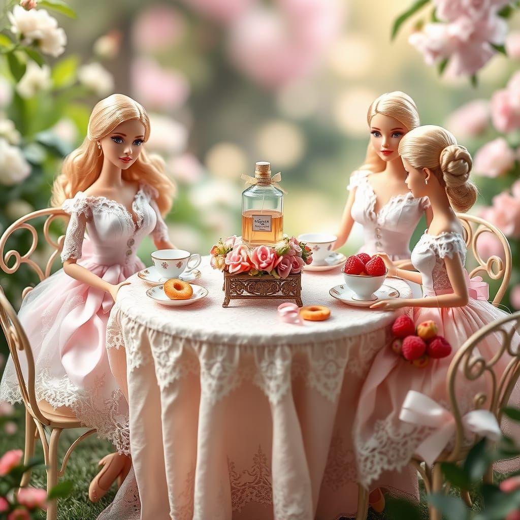 Vintage Barbie Dolls' Tea Party in Dreamy Garden