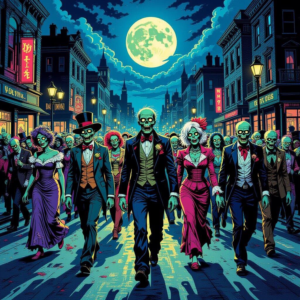 Surreal Zombie Parade in Cool Moonlight